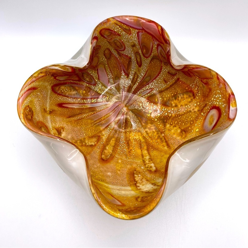 Vintage 1960s Murano Pinched Confetti Ashtray Glass Dish